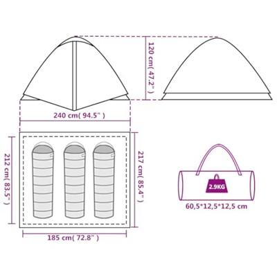 Koepeltent 3-persoons waterdicht blauw