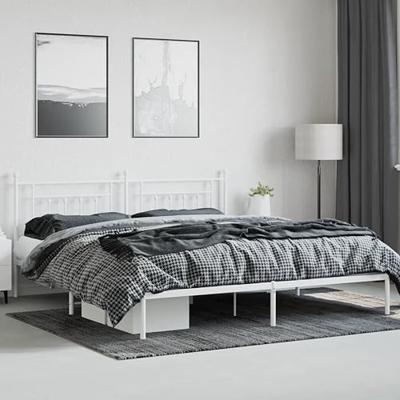 Bedframe met hoofdbord metaal wit 193x203 cm Bedframe met hoofdbord metaal wit 193x203 cm