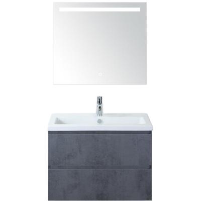 Vogue Badmeubelset 80 cm - Greeplijst in Kleur - Beton Antra - Keramische Wastafel Wit 1 Kraangat met Sence Spiegel