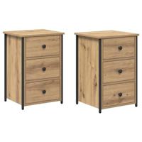 Nachtkastje met lade artisanaal eikenkleurig 40 x 36 x 60 cm - thumbnail