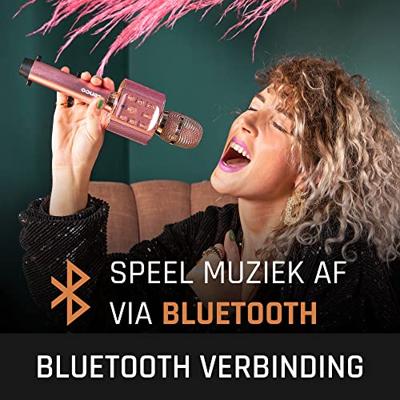 Lenco BMC-090PK Bluetooth Karaoke Microfoon met Speaker en Verlichting Roze