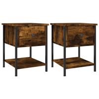 Nachtkastjes 2 st 34x35,5x45 cm bewerkt hout gerookt eikenkleur - thumbnail