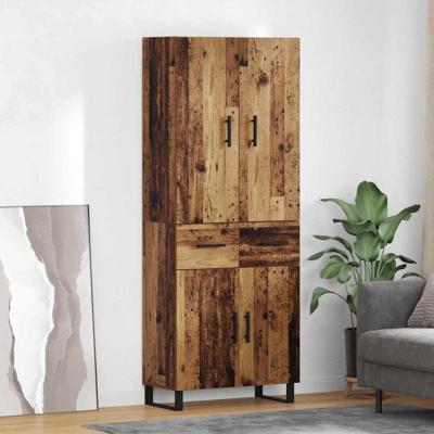 Hoge kast met lade 2 pcs Oud Hout Geengineerd Hout en Glas