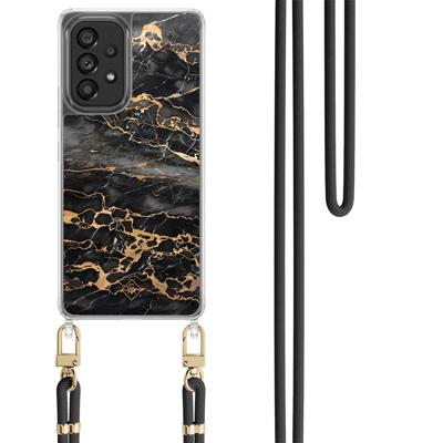 Samsung Galaxy A53 hoesje met zwart koord - Marmer grijs brons