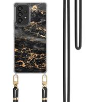 Samsung Galaxy A53 hoesje met zwart koord - Marmer grijs brons - thumbnail