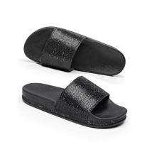 Rhinestone Women Slippers Bling Beach Slides Size:40(Black) - thumbnail