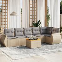 7-delige Loungeset met kussens poly rattan beige - thumbnail