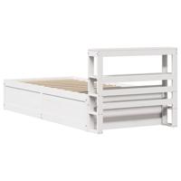 Bedframe met hoofdbord massief grenenhout wit 75x190 cm - thumbnail