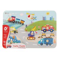 Classic World houten noppenpuzzel verkeer, 8st. - thumbnail