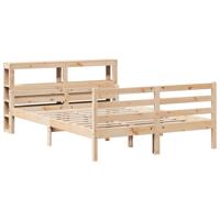 Bedframe met hoofdbord massief grenenhout wit 140x200 cm - thumbnail
