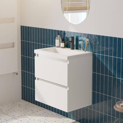 Saqu Gaia ondiep badmeubel incl. glans witte wastafel 60x40x64cm glans wit - aluminium greeplijst