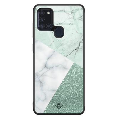Samsung Galaxy A21s glazen hardcase - Minty marmer collage Samsung Galaxy A21s glazen hardcase - Minty marmer collage