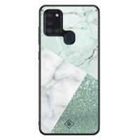 Samsung Galaxy A21s glazen hardcase - Minty marmer collage - thumbnail