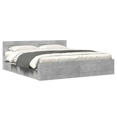 Bedframe met hoofdeinde bewerkt hout betongrijs 180x200 cm
