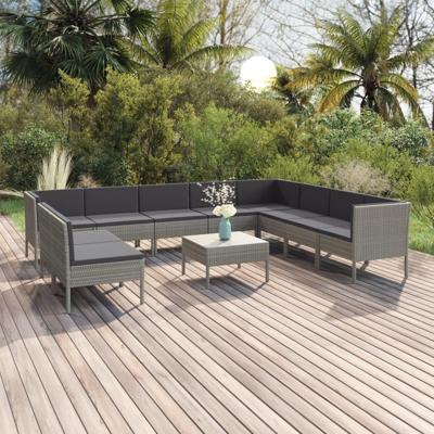 11-delige Loungeset met kussens poly rattan grijs