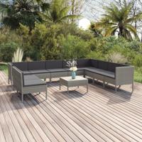 11-delige Loungeset met kussens poly rattan grijs - thumbnail
