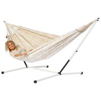 Familie hangmat met metalen standaard - 400x180cm - Ecru - 200kg draagkracht- 100% katoen - binnen & buiten - thumbnail