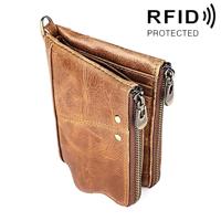 3533 lang gek paard textuur koeienhuid lederen opvouwbare anti-magnetische RFID portemonnee Clutch tas voor mannen met kaartsleuven (geel-bruin) - thumbnail