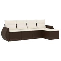 5-delige Loungeset met kussens poly rattan bruin - thumbnail