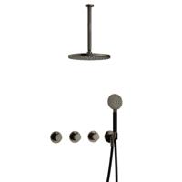 Hotbath Cobber - CB7067 - Inbouw Regendoucheset - Verouderd Ijzer - 2 Stopkranen - Thermostatisch - Plafondbuis 30 cm - Hoofddouche 300 mm - Ronde Handdouche 3 Standen - met M106 - Waterbesparend - V01 - thumbnail