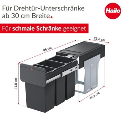 Hailo 0310-300 EcoLine Design Trio L Inbouwafvalemmer 3x10L Zwart - thumbnail