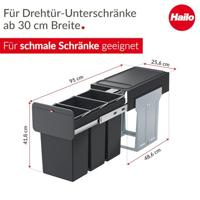 Hailo Afvalbak Ecoline inbouw 3 x 10 L zwart - thumbnail