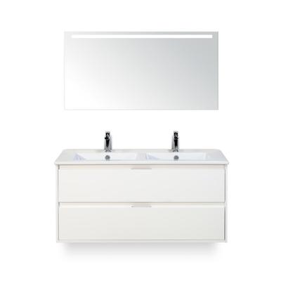 Porto Badmeubelset 120 cm - 2 laden Wit Hoogglans - Keramische Wastafel Wit Slim - met Sence Spiegel