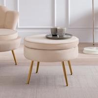 Artistiq Poef 'Andres' Velvet, kleur beige - thumbnail