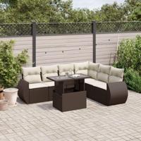 7-delige Loungeset met kussens poly rattan bruin - thumbnail