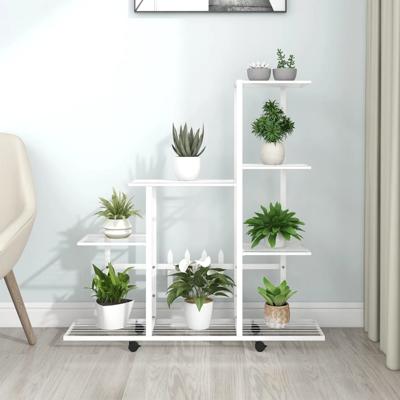 VidaXL Bloemenstandaard met wielen 94,5x25x92,5 cm metaal wit VidaXL Bloemenstandaard met wielen 94,5x25x92,5 cm metaal wit