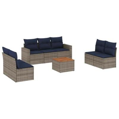 8-delige Loungeset met kussens poly rattan grijs