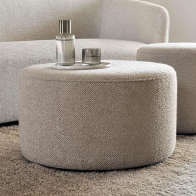 Ethnicraft Poef 'Barrow' 60cm, Structuurstof, kleur Off White