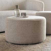 Ethnicraft Poef 'Barrow' 60cm, Structuurstof, kleur Off White - thumbnail