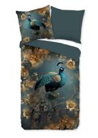 Pure Dekbedovertrek "pauw met gouden bloemen" - Petrol - (135x200 cm) - Microfiber - thumbnail