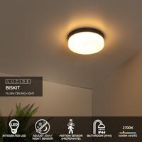 Lucide BISKIT - Plafonnière Badkamer - Ø 28 cm - LED - 1x18W 2700K - IP44 - Bewegingssensor - Zwart - thumbnail
