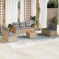 8-delige Loungeset met kussens poly rattan beige - thumbnail