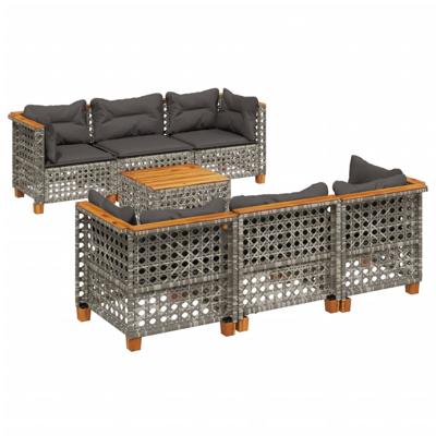7-delige Loungeset met kussens poly rattan grijs