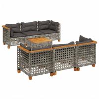 7-delige Loungeset met kussens poly rattan grijs - thumbnail