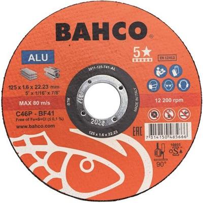 Bahco slijpschijf | voor afbramen | voor aluminium | 125 x 1.6 x 22.23 mm - 3911-125-t41-al Bahco slijpschijf | voor afbramen | voor aluminium | 125 x 1.6 x 22.23 mm - 3911-125-t41-al