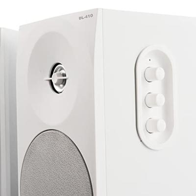 Woxter Dynamic Line 410 stereo-luidspreker 2.0, zelfversterkend, met 150 W vermogen, hout, 4 inch woofer, 2 tweeters, 3,5 mm, RCA, volumeregeling, hoge tonen, bas, wit
