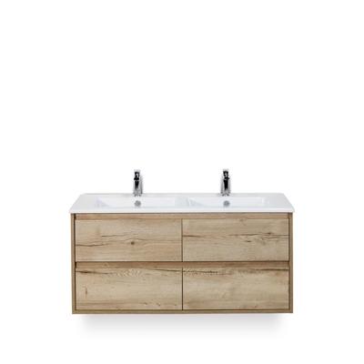 Porto Badmeubelset 120 cm - 4 laden Natuur Eiken - Keramische Wastafel Wit Slim