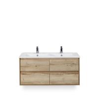 Porto Badmeubelset 120 cm - 4 laden Natuur Eiken - Keramische Wastafel Wit Slim - thumbnail