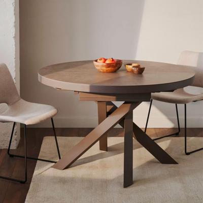 Kave Home Uitschuifbare Ronde Eettafel 'Vashti' Keramiek, 120-160 x 120cm, kleur Bruin