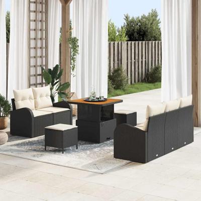 Tuinbankenset met kussen 8 pcs Zwart poly rattan