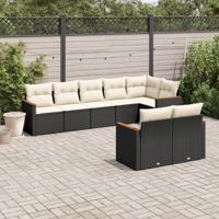 8-delige Loungeset met kussens poly rattan zwart - thumbnail