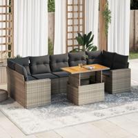 8-delige Loungeset met kussens poly rattan grijs - thumbnail