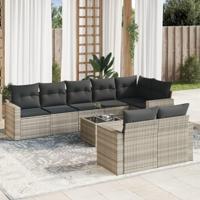 9-delige Loungeset met kussens poly rattan lichtgrijs - thumbnail