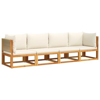 4-delige Loungeset met kussens massief acaciahout - thumbnail