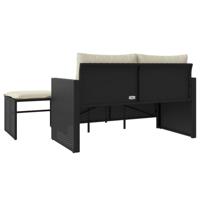 3-delige Loungeset met kussens poly rattan zwart - thumbnail