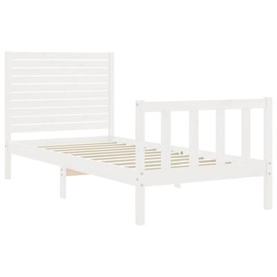 Bedframe met hoofdbord massief hout wit - thumbnail